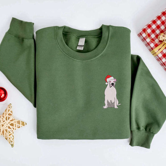 Eembroidered Custom Sweatshirts, Embroidered Christmas Dog Sweatshirt Embroidered Pitbull Dog Christmas Sweater For Christmas, Christmas Gift