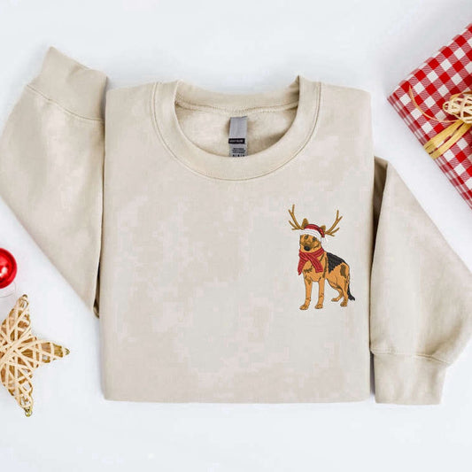 Eembroidered Custom Sweatshirts, Embroidered Christmas Dog Sweatshirt, German Shepherd Reindeer Christmas For Family, Christmas Gift