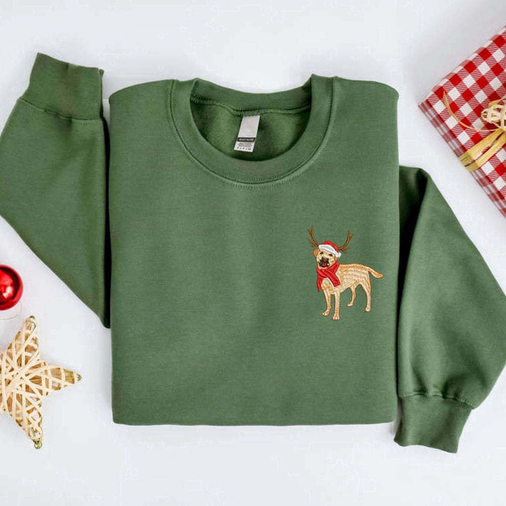 Eembroidered Custom Sweatshirts, Embroidered Christmas Dog Sweatshirt, Labrador Retriever Reindeer Sweatshirt For Family, Christmas Gift