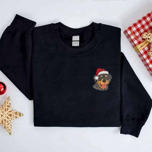 Eembroidered Custom Sweatshirts, Embroidered Christmas Dog Sweatshirt, Rottweiler Santa Dog Sweatshirt For Family, Christmas Gift