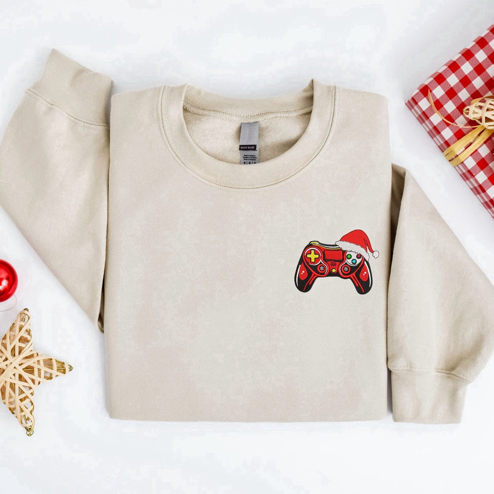 Eembroidered Custom Sweatshirts, Embroidered Christmas Game Sweatshirt Embroidered Gamer Santa Christmas Sweater For Christmas, Christmas Gift