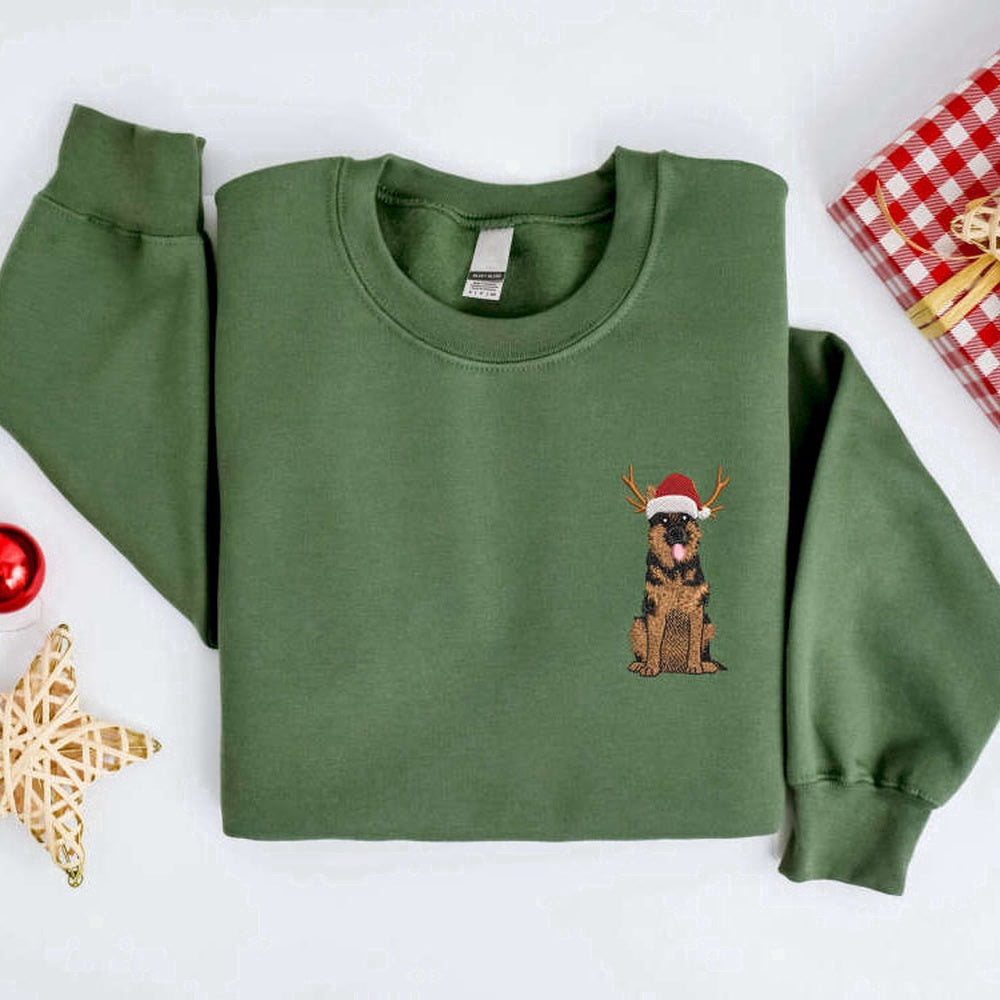 Eembroidered Custom Sweatshirts, Embroidered Christmas German Shepherd Dog Sweatshirt Gift For Dog Lover, Christmas Gift