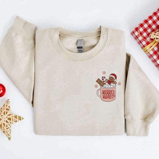 Eembroidered Custom Sweatshirts, Embroidered Christmas Gingerbread Coffee Cookies Sweatshirt, Gift For Christmas, Christmas Gift