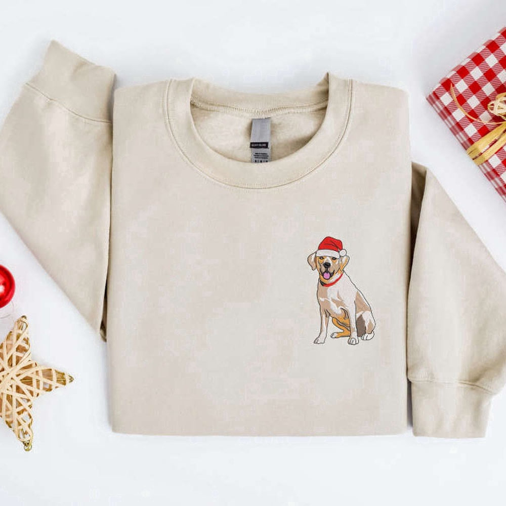 Eembroidered Custom Sweatshirts, Embroidered Christmas Labrador Retriever Golden Sweatshirt For Men And Women, Christmas Gift