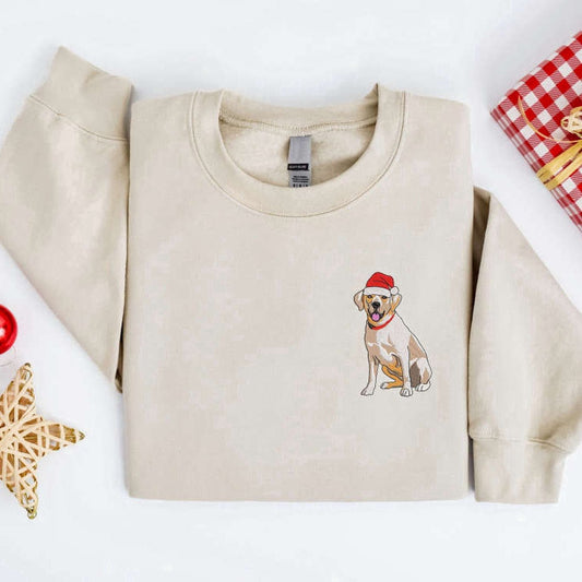 Eembroidered Custom Sweatshirts, Embroidered Christmas Labrador Retriever Golden Sweatshirt For Men And Women, Christmas Gift