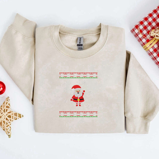 Eembroidered Custom Sweatshirts, Embroidered Christmas Santa Sweatshirt, Christmas Embroidered Sweater For Family, Christmas Gift