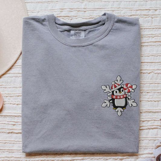 Eembroidered Custom Sweatshirts, Embroidered Christmas Snowflake Penguin Sweatshirt, Gift For Christmas, Christmas Gift