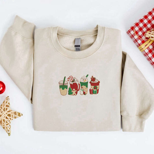 Eembroidered Custom Sweatshirts, Embroidered Christmas Snowman Coffee Sweatshirt, Best Gift For Christmas, Christmas Gift