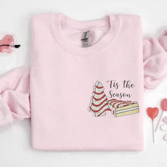 Eembroidered Custom Sweatshirts, Embroidered Christmas Tree Cake Tis The Season Sweatshirt, Gift For Christmas, Christmas Gift