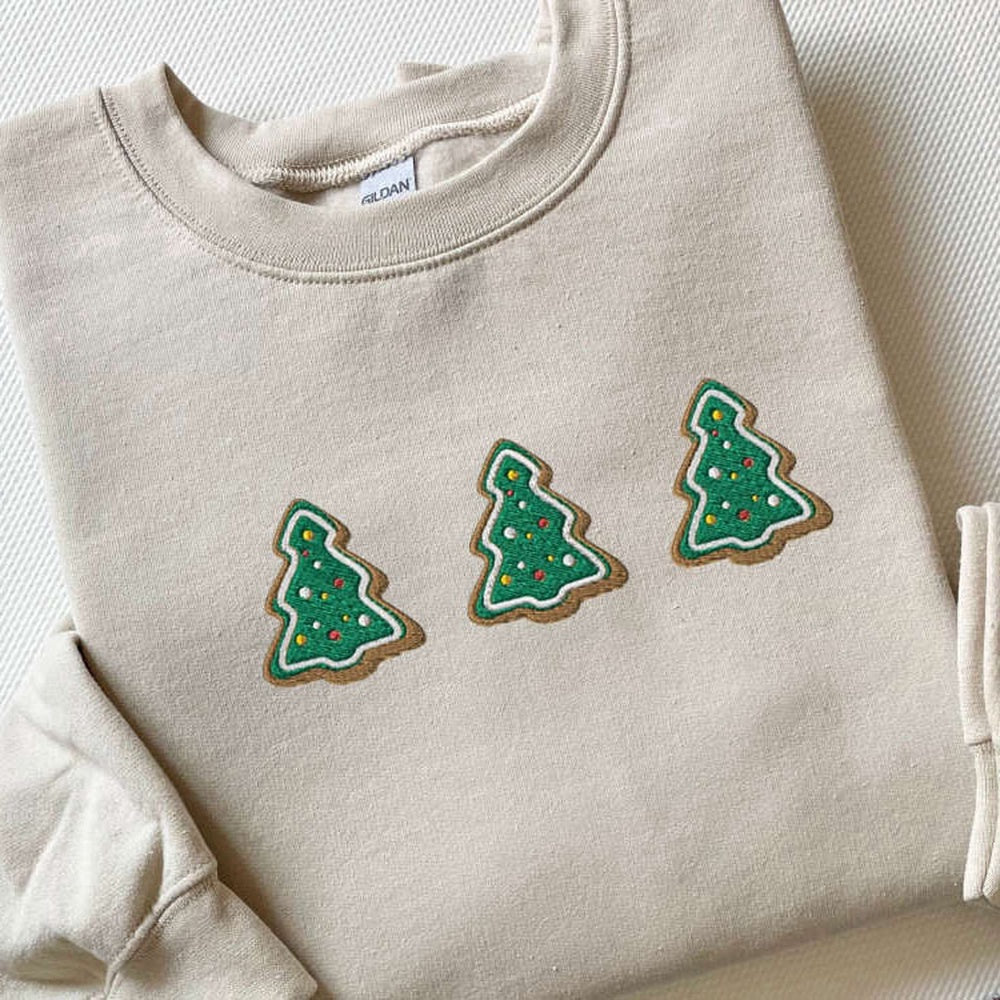 Eembroidered Custom Sweatshirts, Embroidered Christmas Trees Cookies Sweatshirt, Gingerbread Cookies Sweatshirt, Xmas Gift, Christmas Gift