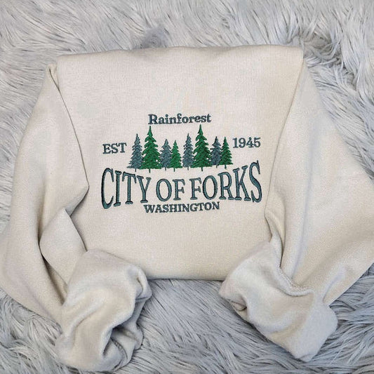 Eembroidered Custom Sweatshirts, Embroidered City Of Forks Sweatshirt, Christmas Embroidered Sweatshirt For Family, Christmas Gift