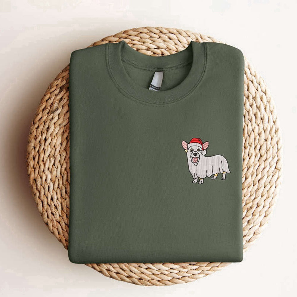 Eembroidered Custom Sweatshirts, Embroidered Corgi Ghost Dog Christmas Sweatshirt, Gift For Christmas, Christmas Gift
