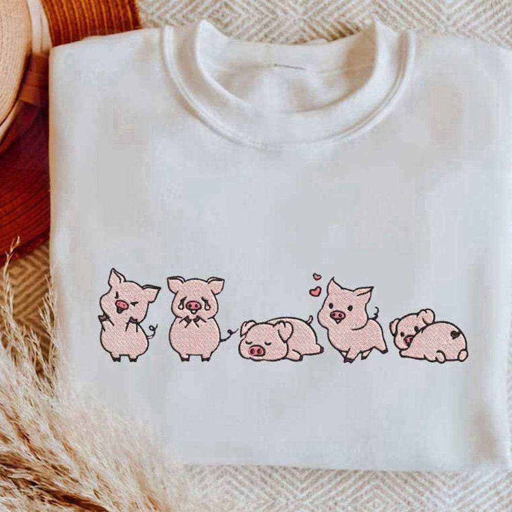 Eembroidered Custom Sweatshirts, Embroidered Cute Pigs Sweatshirt, Pig Lover Sweatshirt, Gift For Pig Owner, Christmas Gift