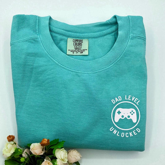 Eembroidered Custom Sweatshirts, Embroidered Dad Level Unlocked Sweatshirt, Christmas Gift