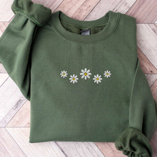 Eembroidered Custom Sweatshirts, Embroidered Floral Daisy Sweatshirt, Daisy Crewneck Embroidery, Gift For Family, Christmas Gift