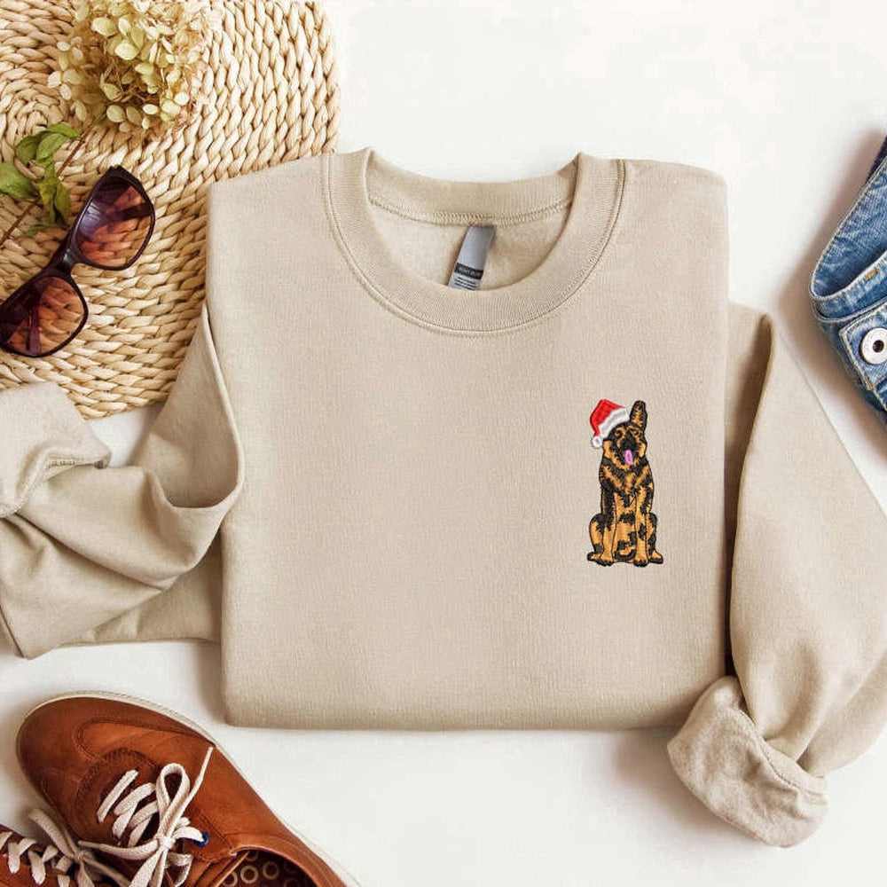 Eembroidered Custom Sweatshirts, Embroidered German Shepherd Dog Christmas Sweatshirt, Gift For Christmas, Christmas Gift