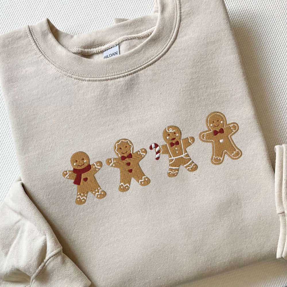 Eembroidered Custom Sweatshirts, Embroidered Gingerbread Cookies Sweatshirt, Gingerbread Embroidered Sweater, Xmas Gift, Christmas Gift