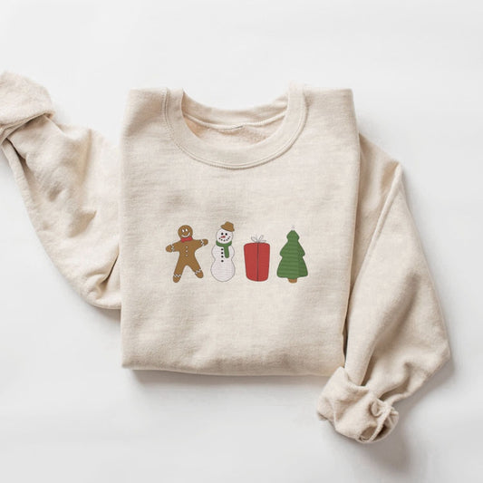 Eembroidered Custom Sweatshirts, Embroidered Gingerbread Cookies Sweatshirts, Embroidered Sweatshirt For Christmas, Christmas Gift