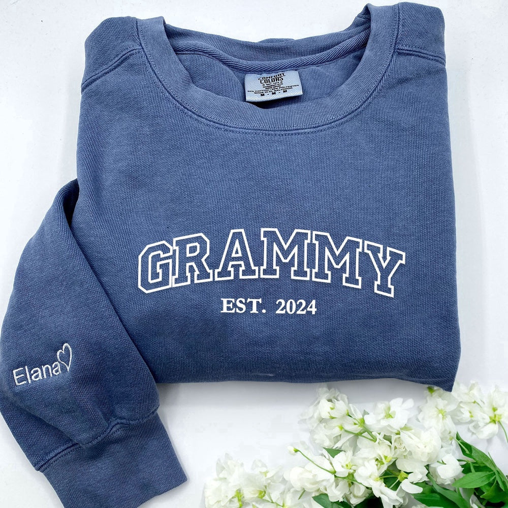 Eembroidered Custom Sweatshirts, Embroidered Grammy Sweatshirt With Grandkids Names, Gift For Mother'S Day, Christmas Gift