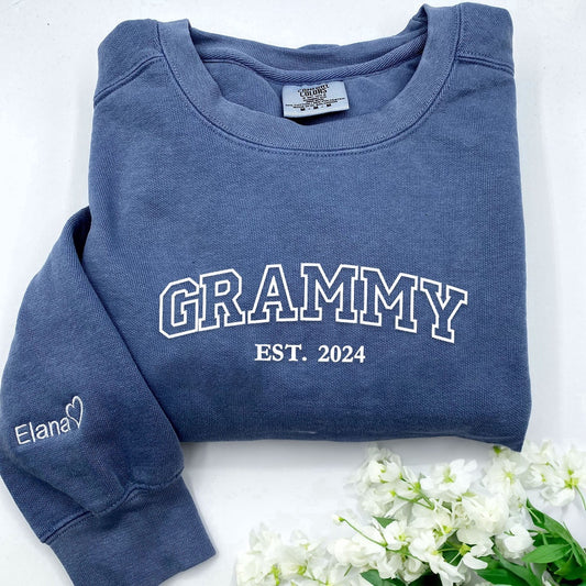 Eembroidered Custom Sweatshirts, Embroidered Grammy Sweatshirt With Grandkids Names, Gift For Mother'S Day, Christmas Gift