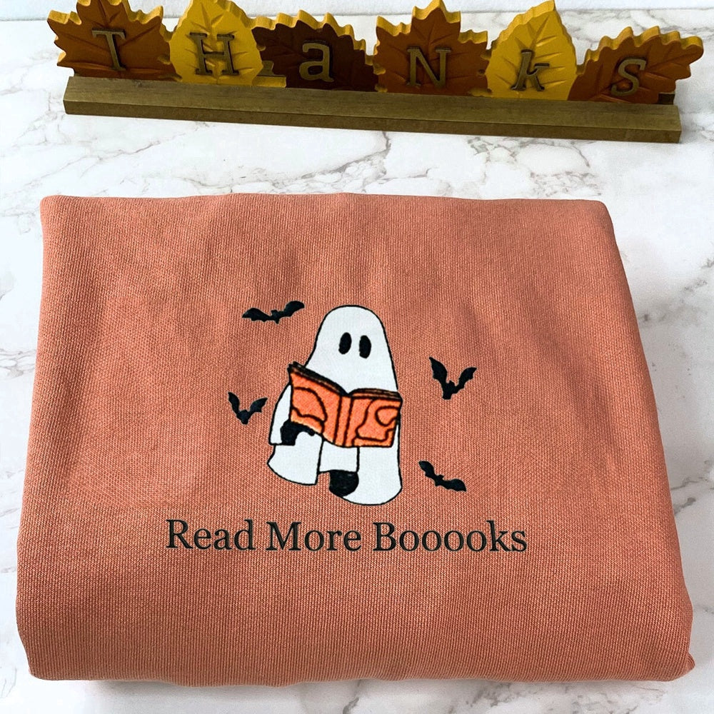 Eembroidered Custom Sweatshirts, Embroidered Halloween Ghost Book Lover 1 Sweatshirt, Christmas Gift