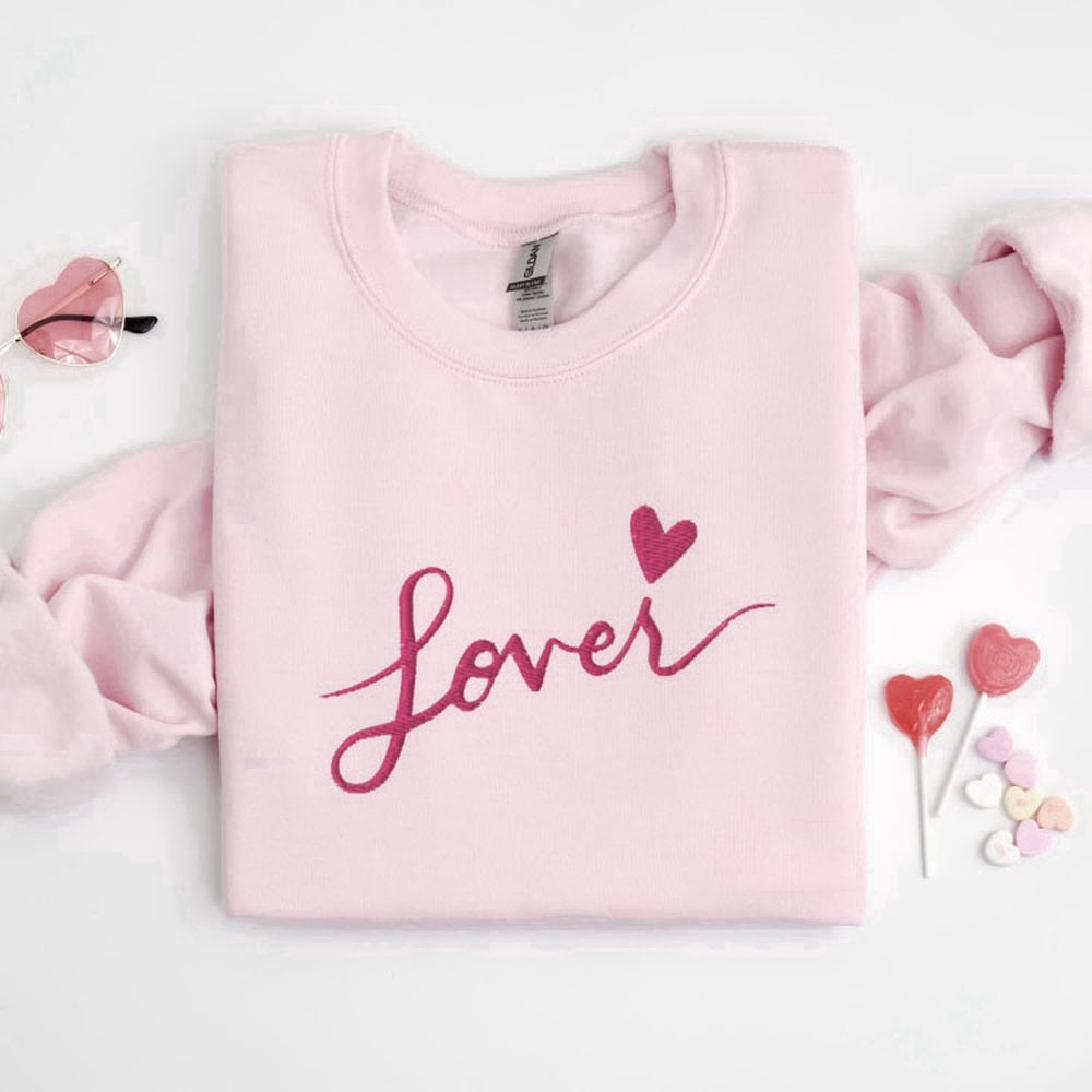 Eembroidered Custom Sweatshirts, Embroidered Lover Sweater, Embroidered Lover Crewneck Sweatshirt Gift For Women, Christmas Gift