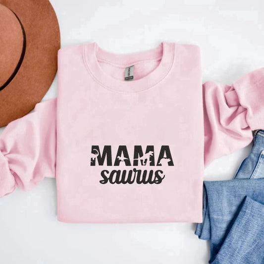 Eembroidered Custom Sweatshirts, Embroidered Mama Saurus Sweatshirt, Mama Sweatshirt, Funny Gift For Mom On Mother'S Day, Christmas Gift