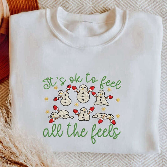 Eembroidered Custom Sweatshirts, Embroidered Mental Health Sweatshirt, It'S Ok To Feel All The Feels, Christmas Gift, Christmas Gift