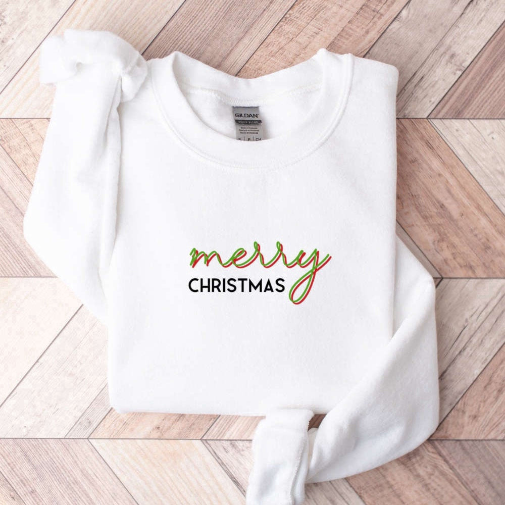 Eembroidered Custom Sweatshirts, Embroidered Merry Christmas Crewneck Sweatshir 2D Crewneck Sweatshirt Gift For Chirstmas, Christmas Gift