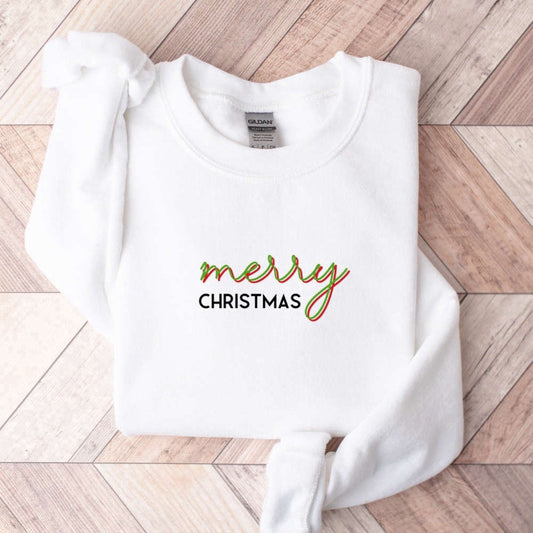 Eembroidered Custom Sweatshirts, Embroidered Merry Christmas Crewneck Sweatshir 2D Crewneck Sweatshirt Gift For Chirstmas, Christmas Gift