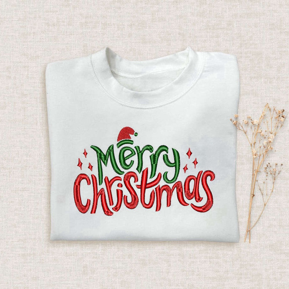 Eembroidered Custom Sweatshirts, Embroidered Merry Christmas Sweatshirt, Happy Christmas Sweatshirt For Family, Christmas Gift