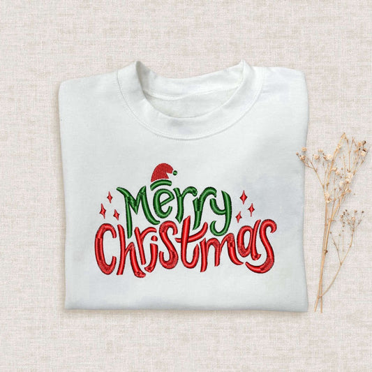 Eembroidered Custom Sweatshirts, Embroidered Merry Christmas Sweatshirt, Happy Christmas Sweatshirt For Family, Christmas Gift