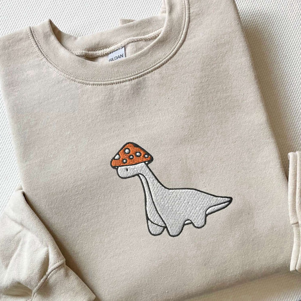 Eembroidered Custom Sweatshirts, Embroidered Mushroom Dinosaur Sweatshirt, Mushroom Dinosaur Shirt For Christmas, Christmas Gift