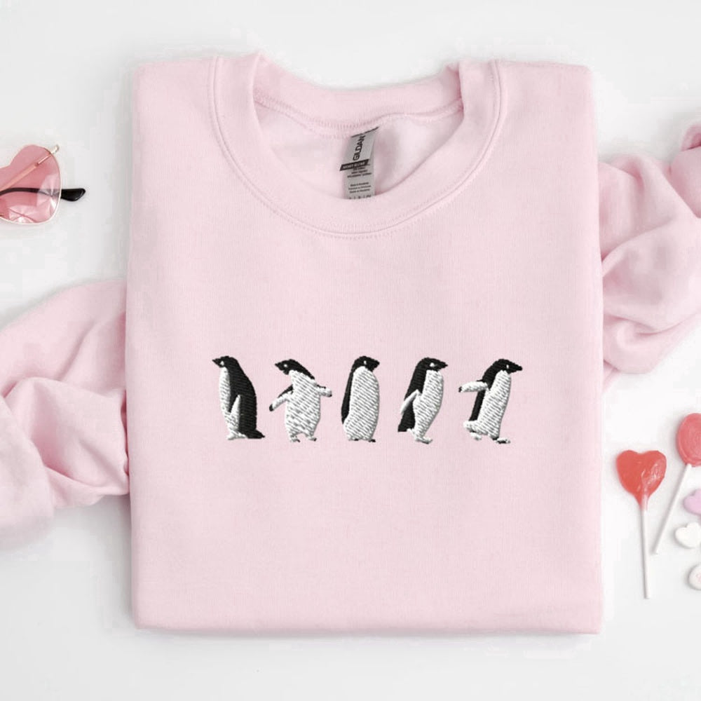 Eembroidered Custom Sweatshirts, Embroidered Penguin Sweatshirt, Embroidered Penguin Sweatshirt, Gift For Family, Christmas Gift