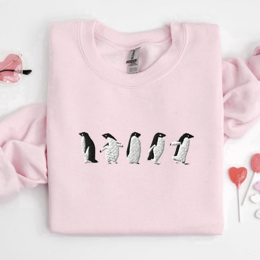 Eembroidered Custom Sweatshirts, Embroidered Penguin Sweatshirt, Embroidered Penguin Sweatshirt, Gift For Family, Christmas Gift