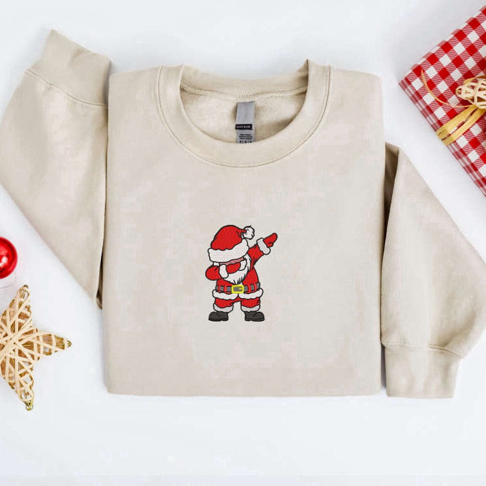 Eembroidered Custom Sweatshirts, Embroidered Santa Christmas Sweatshirt For Family, Christmas Gift