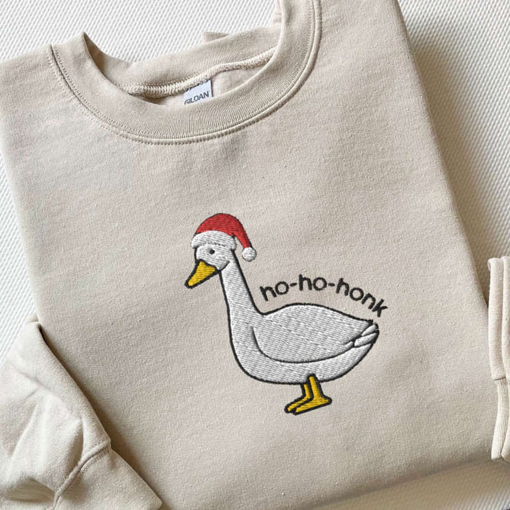 Eembroidered Custom Sweatshirts, Embroidered Santa Goose Sweatshirt, Christmas Goose Sweatshirt For Family, Christmas Gift