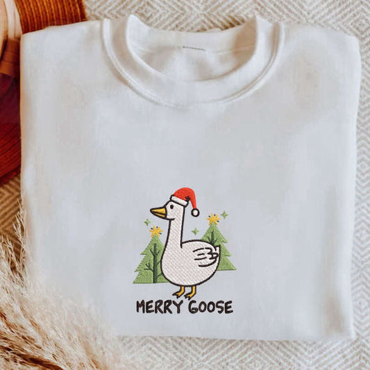 Eembroidered Custom Sweatshirts, Embroidered Silly Goose Christmas Sweatshirt, Merry Goose Crewneck For Family, Christmas Gift