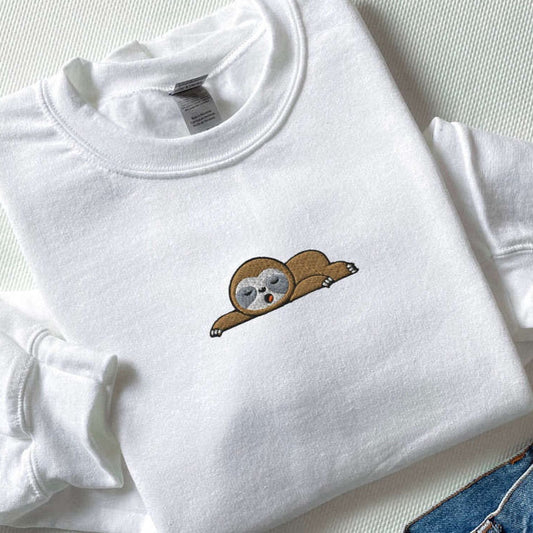 Eembroidered Custom Sweatshirts, Embroidered Sloth Sweatshirt, Embroidered Sleeping Sloth Sweatshirt For Family, Christmas Gift