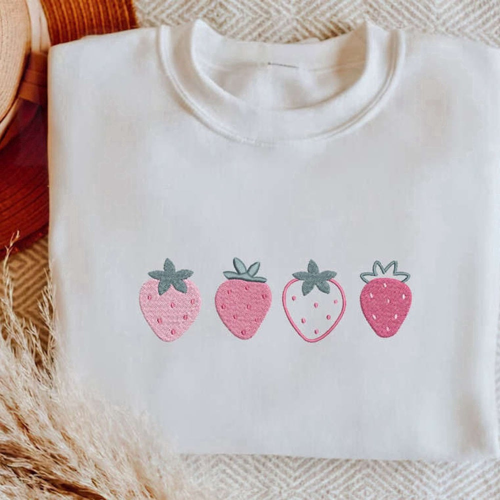 Eembroidered Custom Sweatshirts, Embroidered Strawberry Sweatshirt, Fruit Embroidered Sweathirt For Family, Christmas Gift