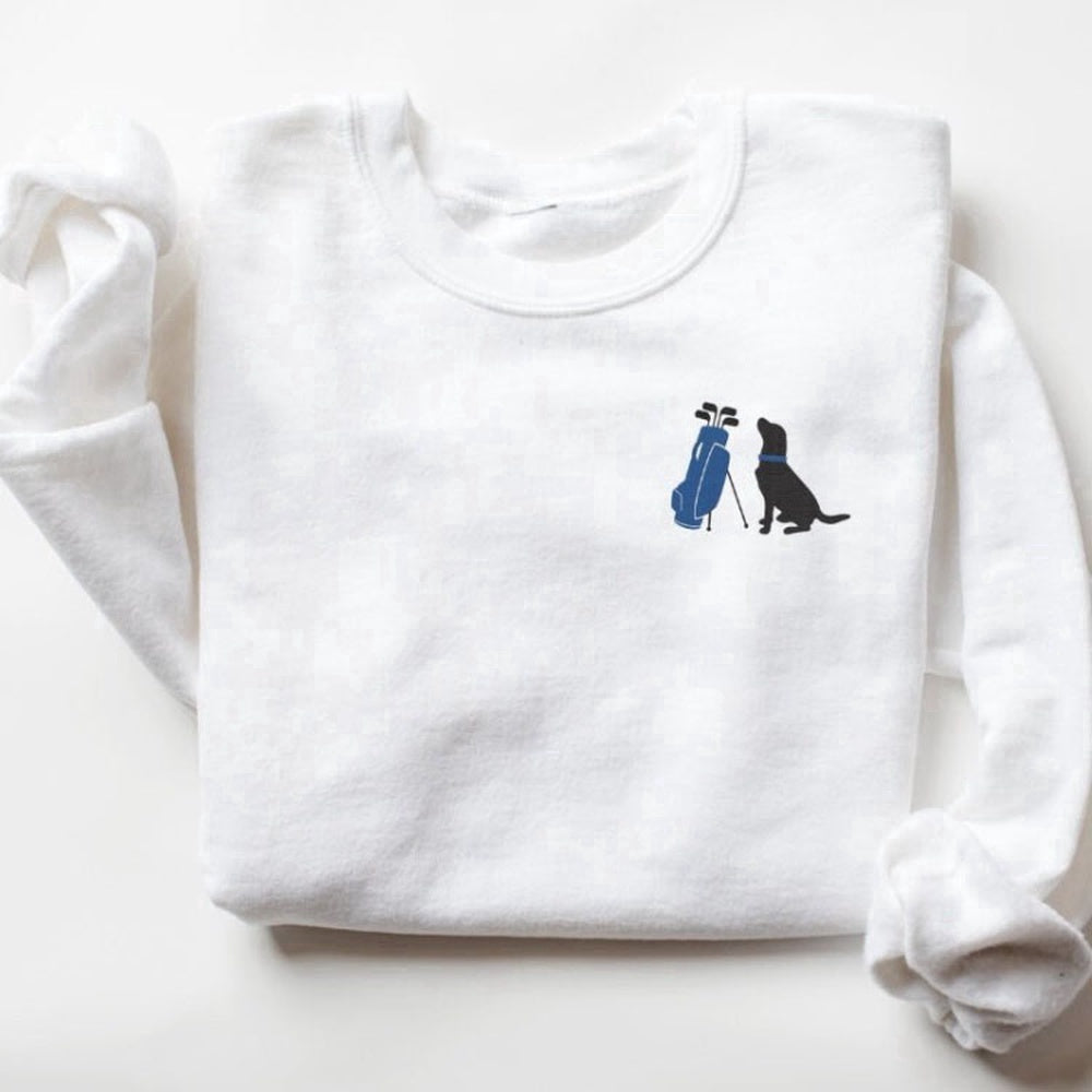 Eembroidered Custom Sweatshirts, Embroidered Sweatshirt, Black Labrador With Golf Bag Gift For Dog Lover, Christmas Gift