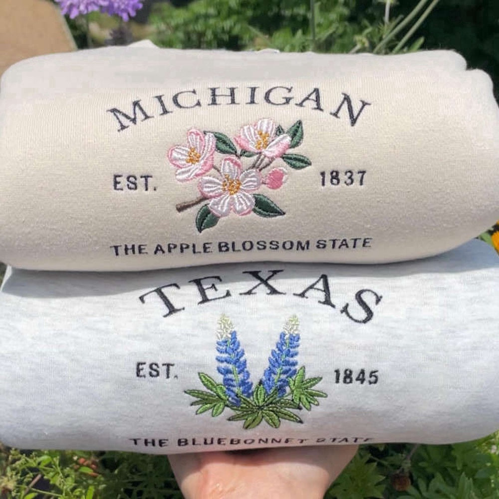 Eembroidered Custom Sweatshirts, Embroidered Texas Bluebonnets Sweatshirt, Unisex State Flower Crewneck For Nature Lovers, Christmas Gift