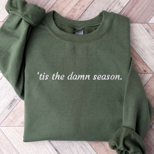 Eembroidered Custom Sweatshirts, Embroidered Tis The Damn Season Sweatshirt, Oversized Sweatshirt For Men Women, Christmas Gift