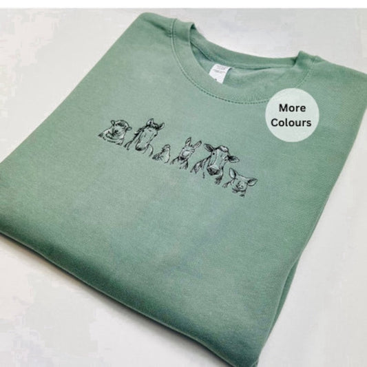 Eembroidered Custom Sweatshirts, Farm Animals Embroidered Sweatshirt 2D Crewneck Sweatshirt For Family, Christmas Gift