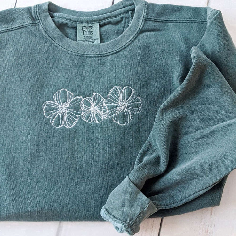 Eembroidered Custom Sweatshirts, Floral Embroidered Sweatshirt 2D Crewneck Sweatshirt For Men And Women, Christmas Gift