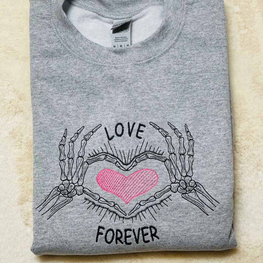 Eembroidered Custom Sweatshirts, Forever Love Embroidered Sweatshirt 2D Crewneck Sweatshirt Best Gift For Family, Christmas Gift
