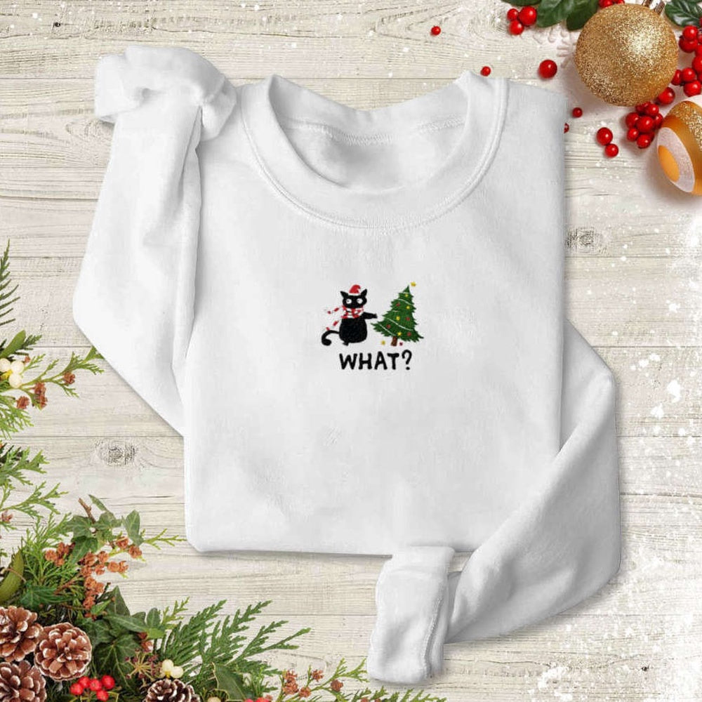 Eembroidered Custom Sweatshirts, Funny Black Cat Cat Christmas Sweater, Cat Lover Gift, Christmas Gift