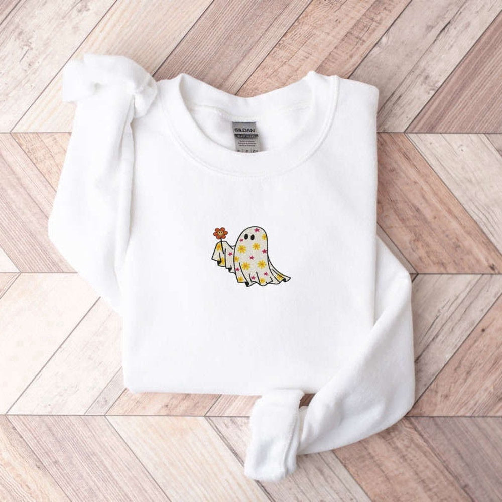 Eembroidered Custom Sweatshirts, Ghost Embroidered Sweatshirt 2D Crewneck Sweatshirt For Men Women, Christmas Gift