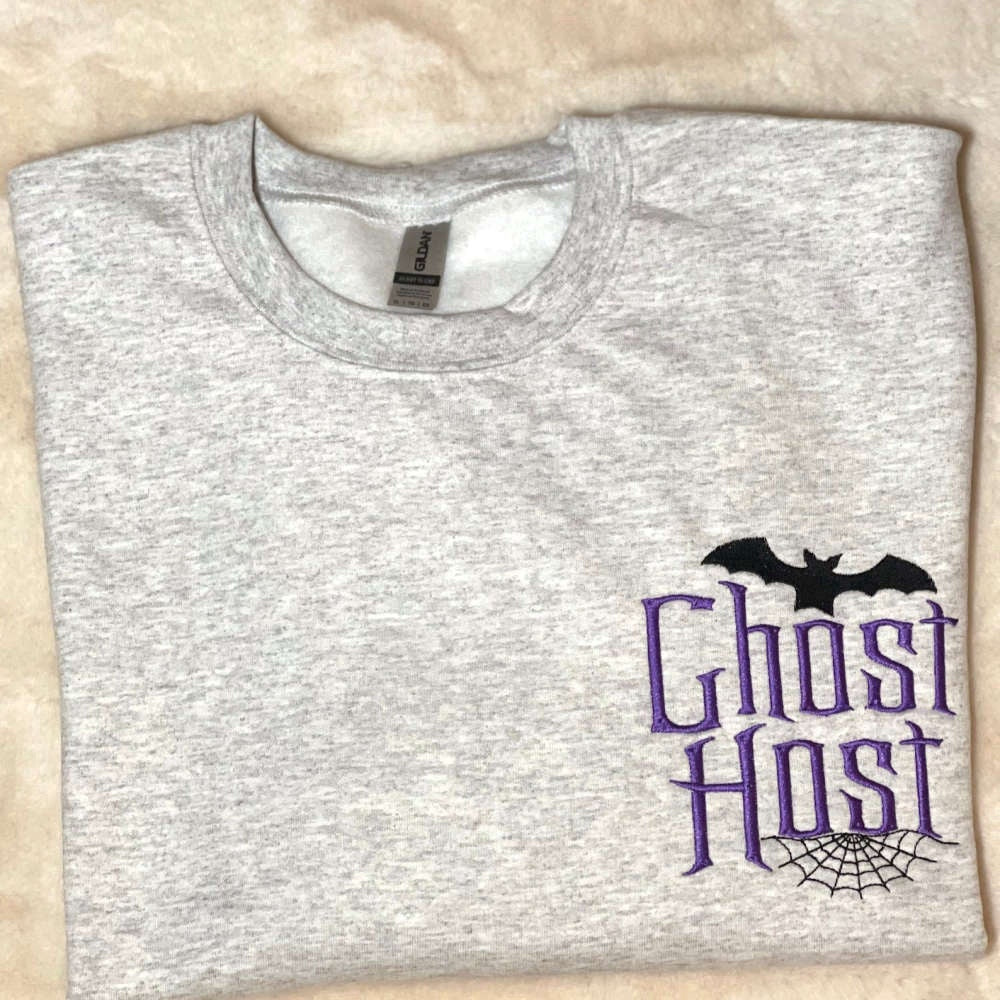 Eembroidered Custom Sweatshirts, Ghost Host Embroidered Sweatshirt 2D Crewneck Sweatshirt Best Gift For Family, Christmas Gift