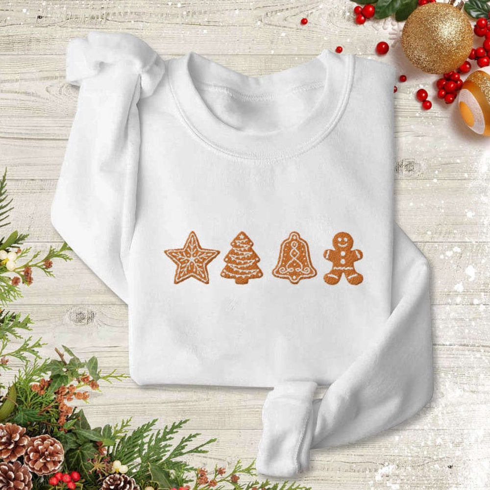 Eembroidered Custom Sweatshirts, Gingerbread Embroiderd Sweatshirt, Gingerbread Cookies Embroidery, For Christmas, Christmas Gift